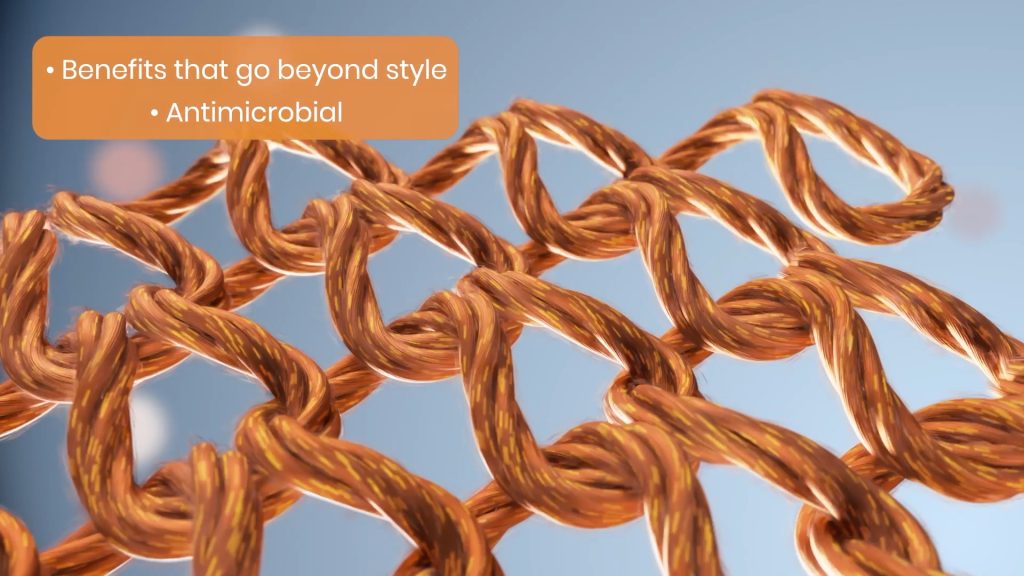 3D animation showing how cotton is infused with copper during the manufacturing process - knitting